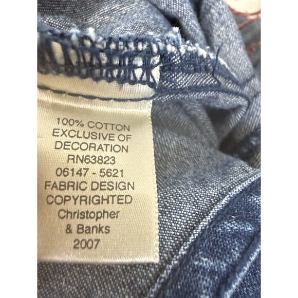 Christopher & Banks Womens Denim Overalls With Santa Embroidery Size M Y2K - Picture 10 of 15